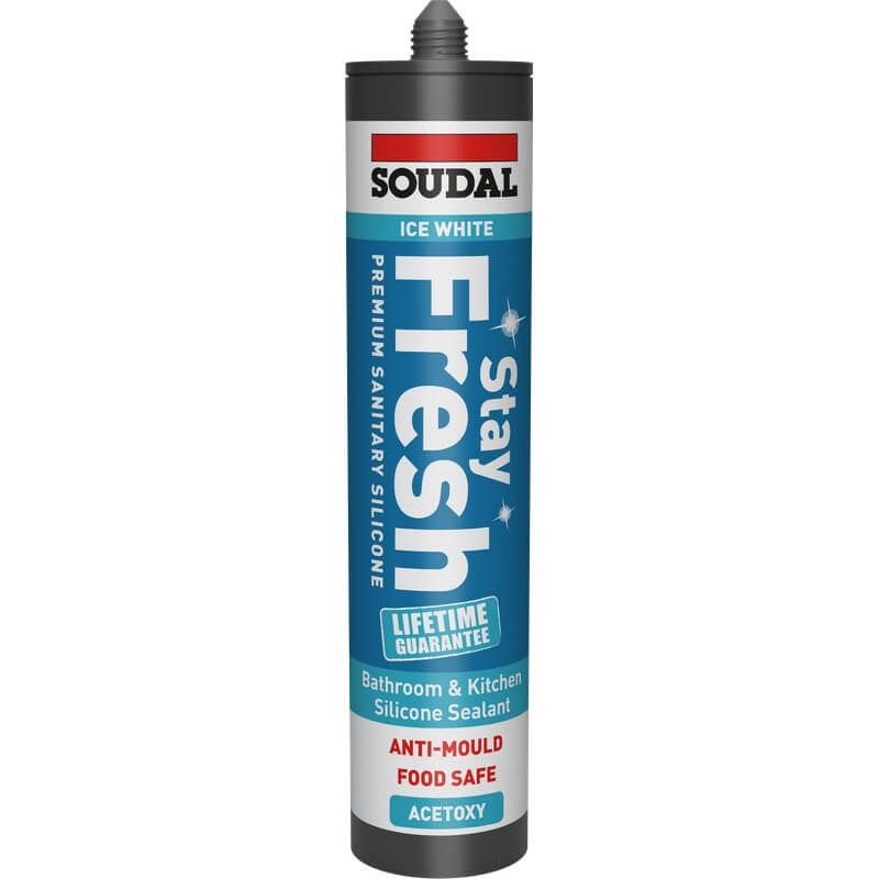 Soudal Stay Fresh Acetoxy Anti-Mould Silicone - Ice White 290ml - Pack of 48