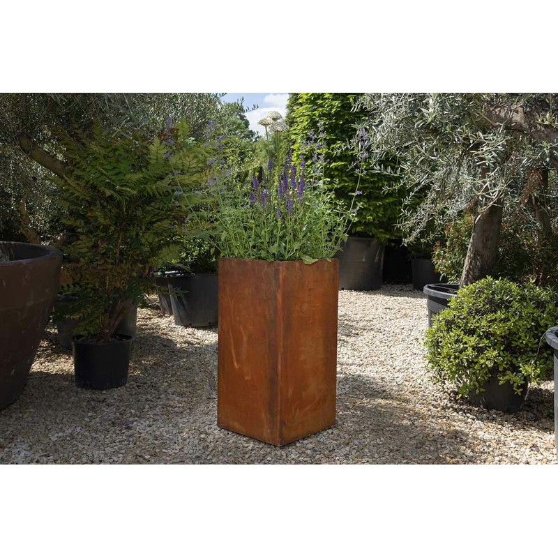 Corten Steel Tall Cube Planter - 300mm x 300mm x 600mm