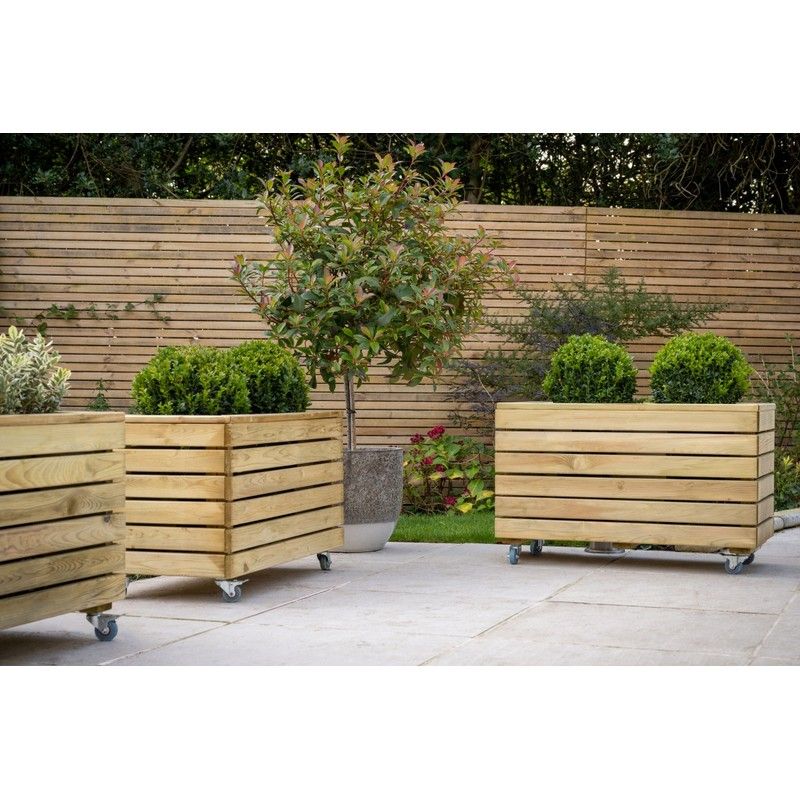 Rectangular Wooden Planter With Wheels - 800mm x 400mm
