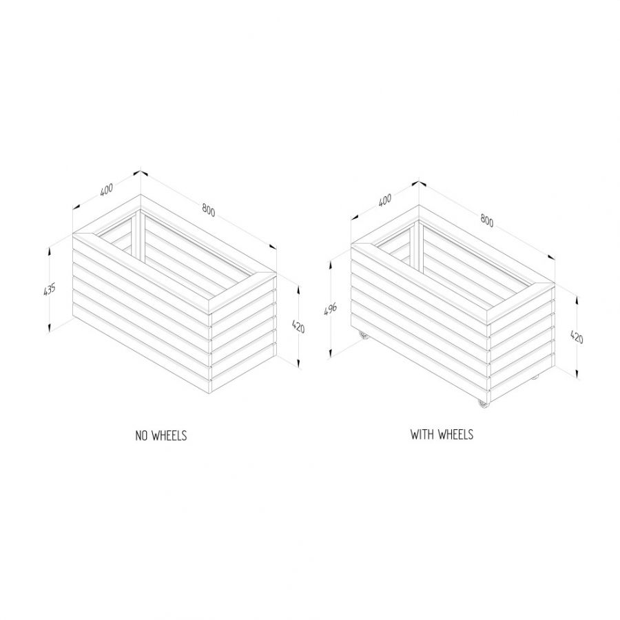 Rectangular Wooden Planter With Wheels - 800mm x 400mm