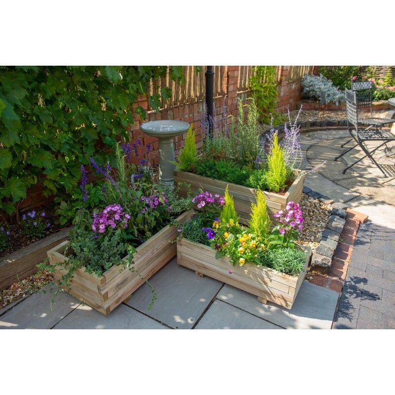 Durham Rectangular Wooden Planter - Set Of 3