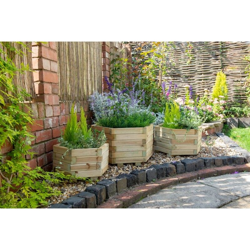 York Hexagonal Wooden Planter - Set Of 3