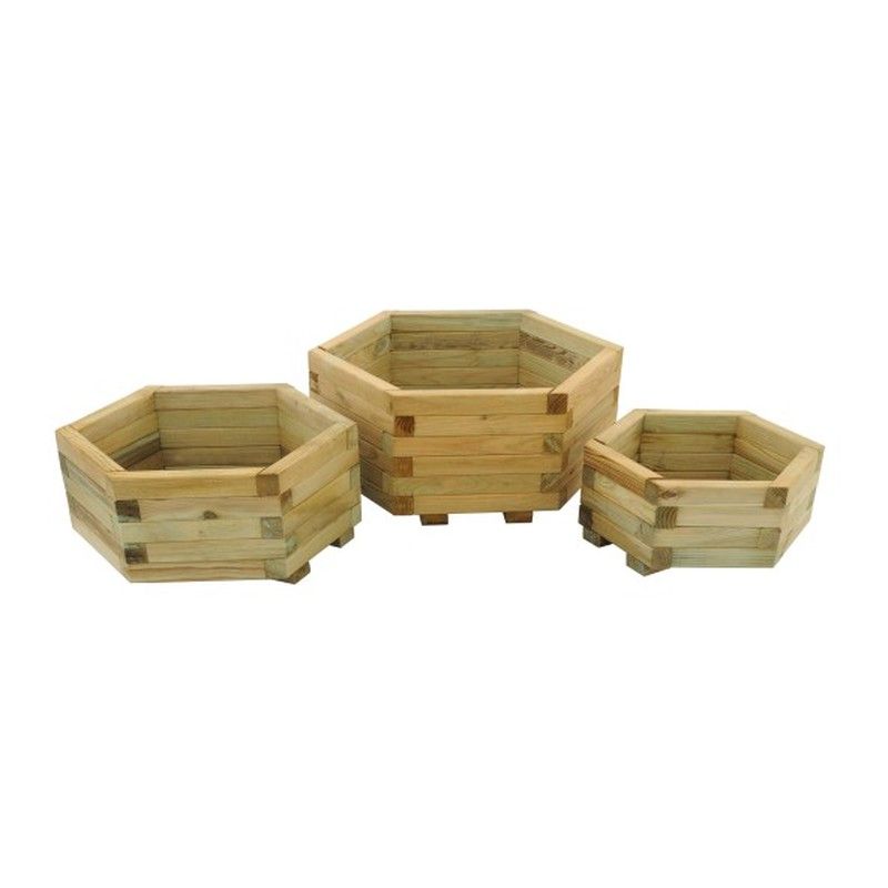 York Hexagonal Wooden Planter - Set Of 3