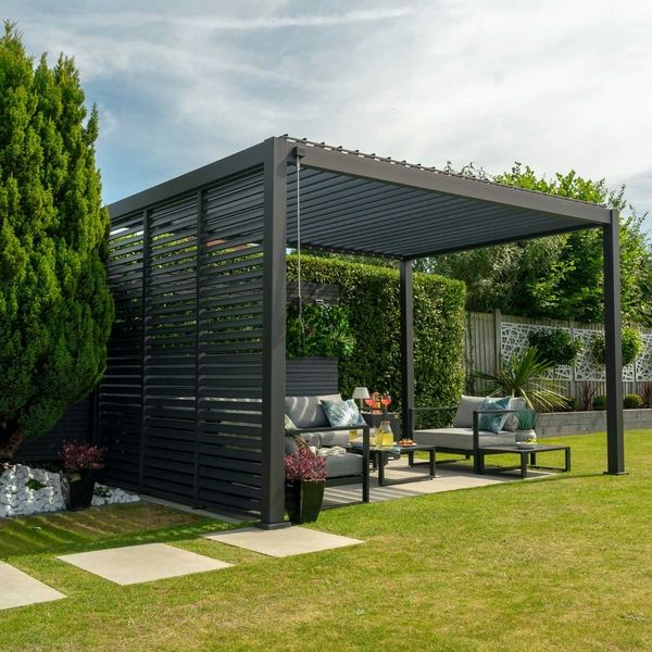 Proteus Slate Grey Aluminium Pergola 1330mm Louvre Panel For 4m Side