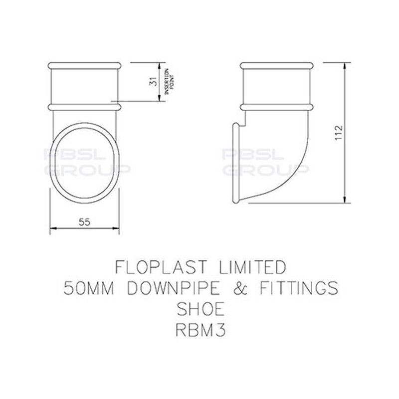 FloPlast Mini Gutter Downpipe Shoe - 50mm Black