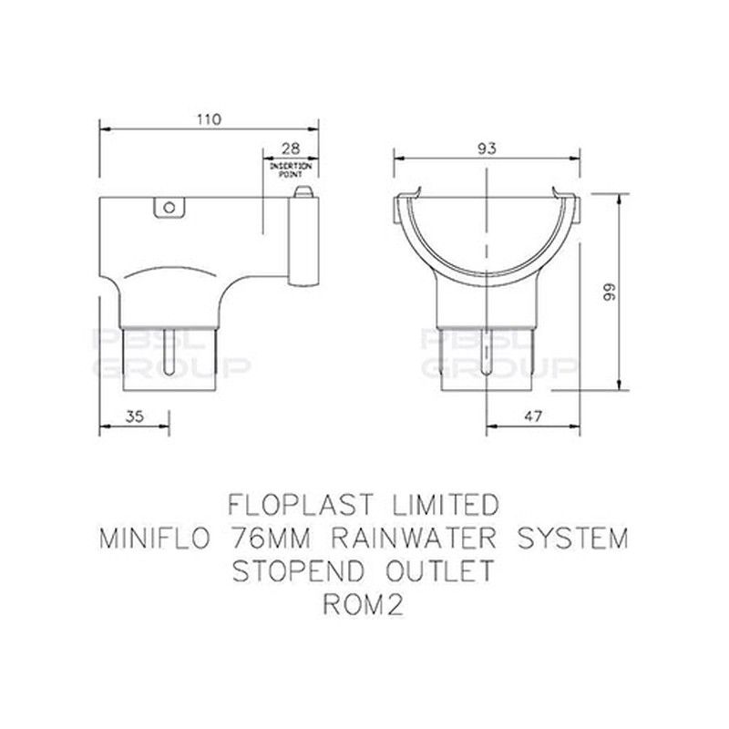 FloPlast Mini Gutter Stopend Outlet - 76mm White