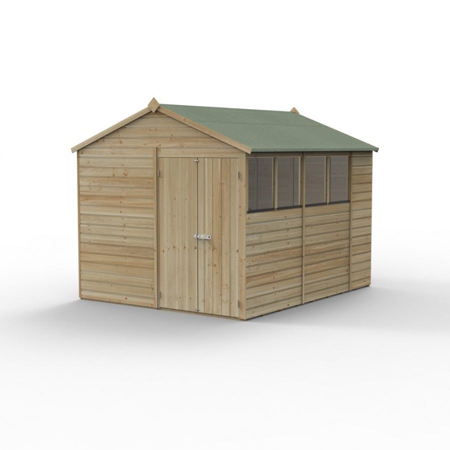 Forest Garden Shiplap Apex Shed - 4 Windows Double Door - 8' x 10'