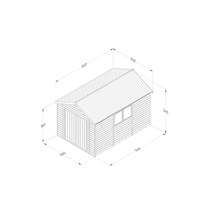 Forest Garden Tongue & Groove Apex Shed - Double Door - 12' x 8'