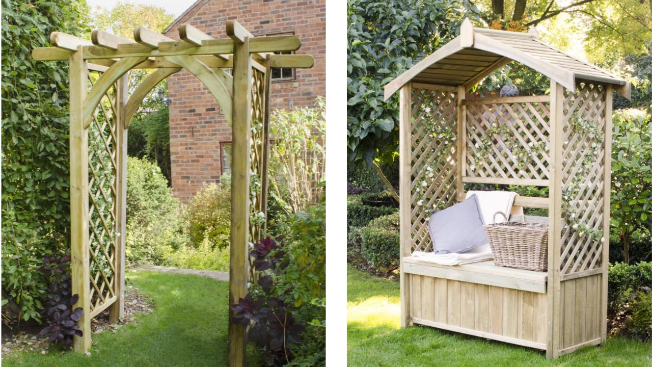 A Wooden Garden Arch and an Arbour